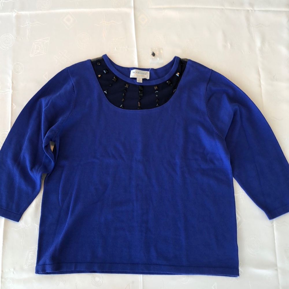 Beautiful Royal blue embellished black sweater L